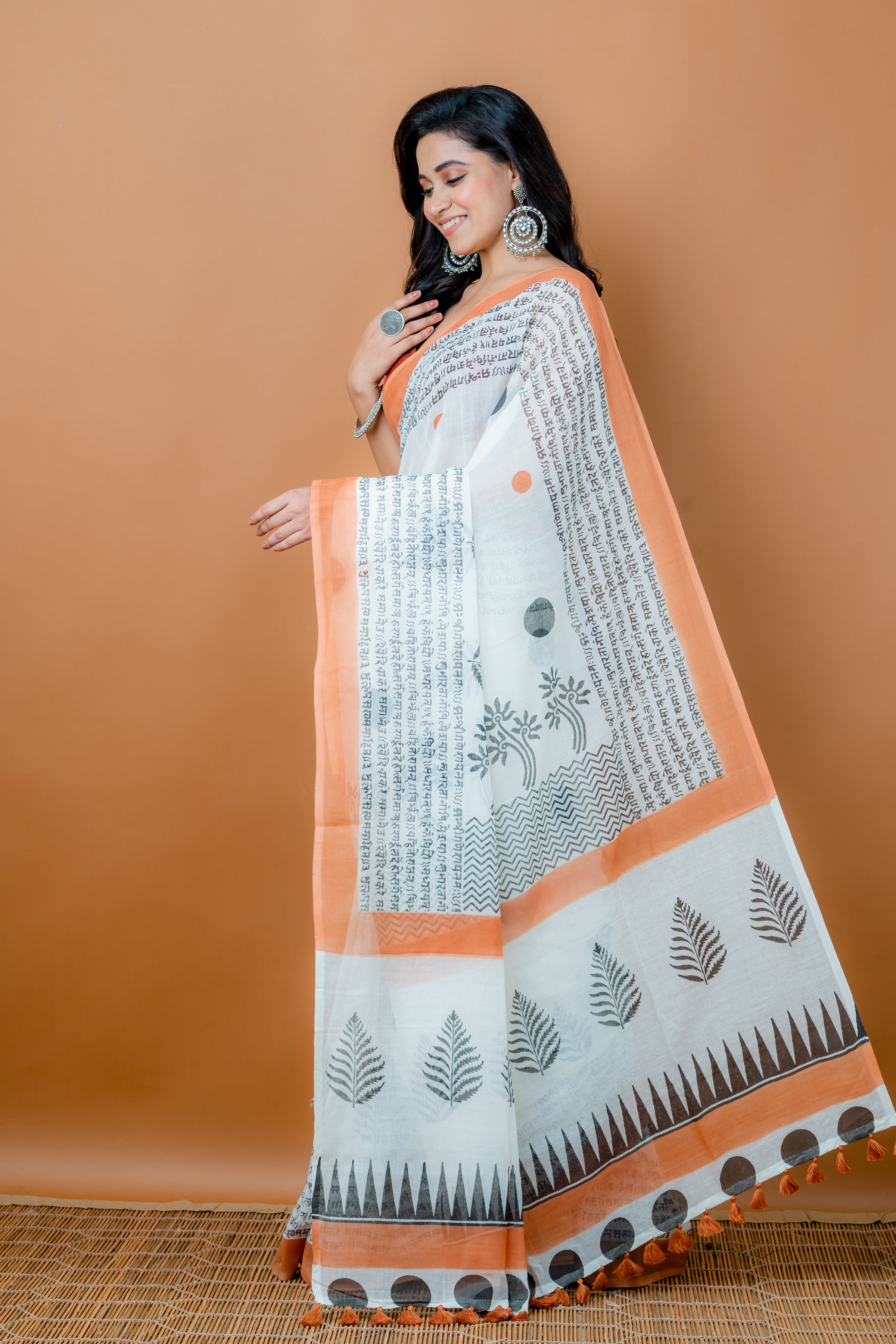 Handwoven Printed Namavali Kerala Cotton Saree