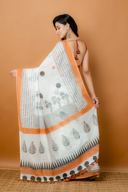 Handwoven Printed Namavali Kerala cotton Saree