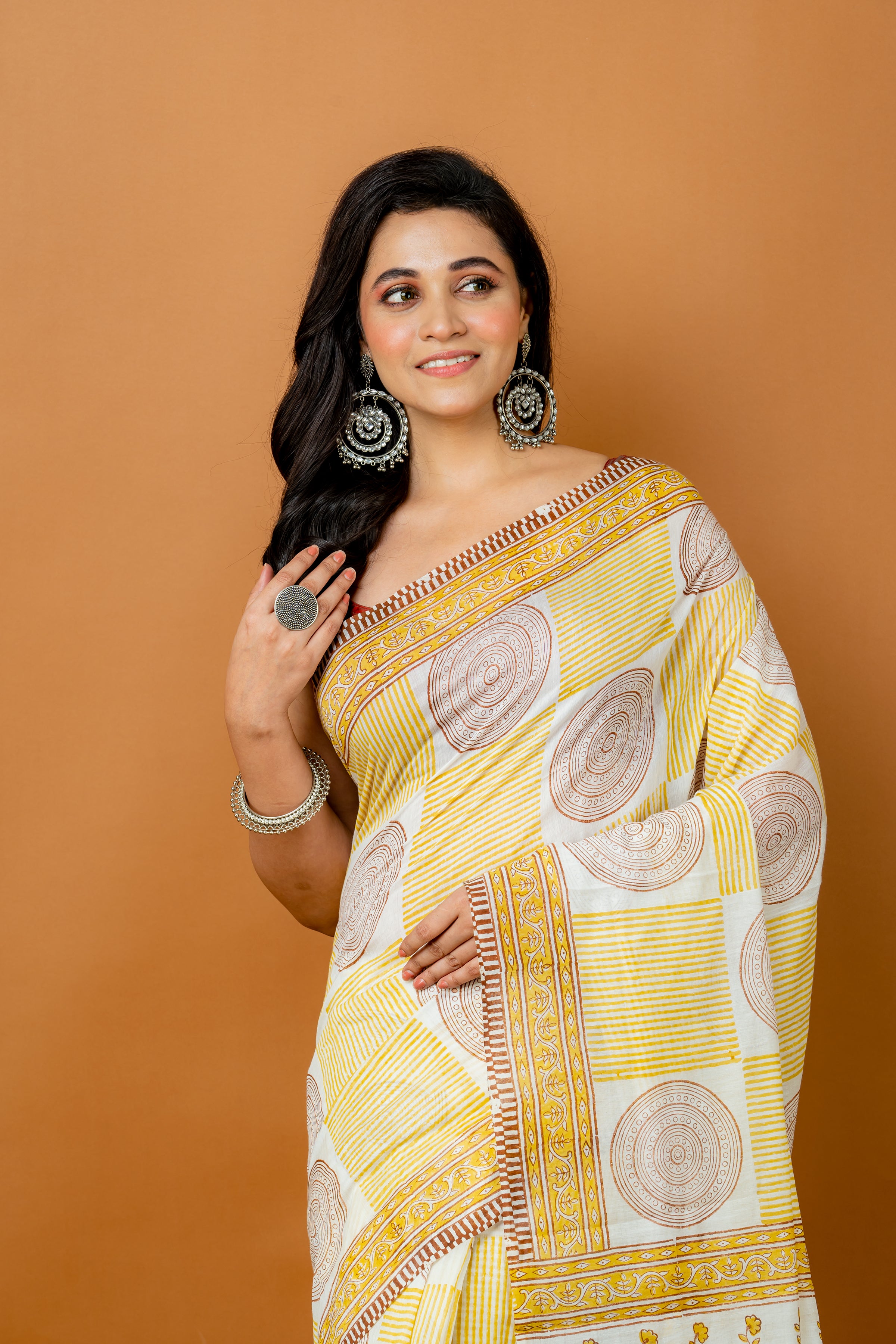 Handwoven Yellow Printed Silk Cotton Saree