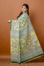 Handwoven Printed Green Silk Cotton Saree