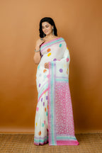 Multicolor printed silk cotton handloom saree