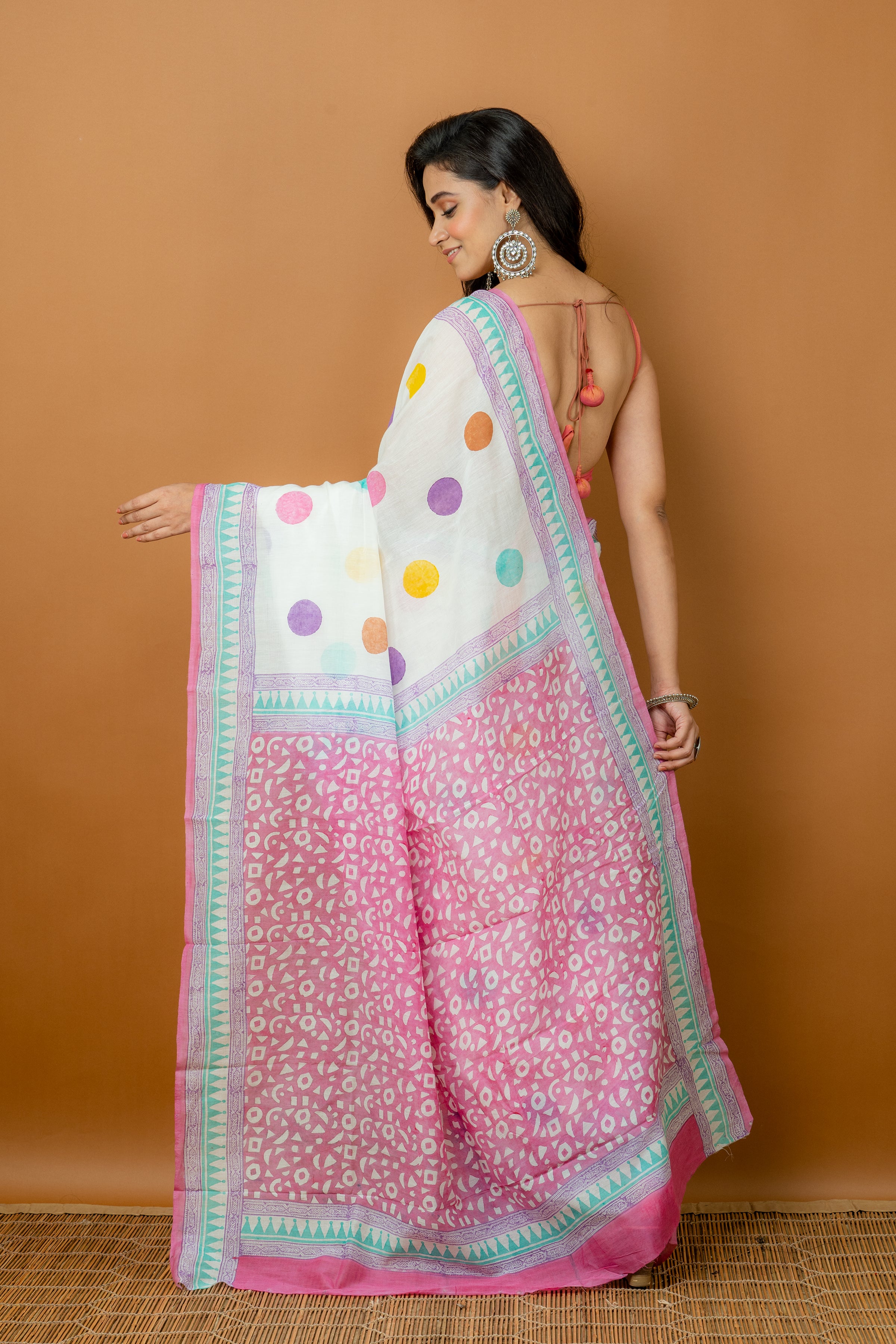 Handwoven Multicolor Printed silk cotton saree