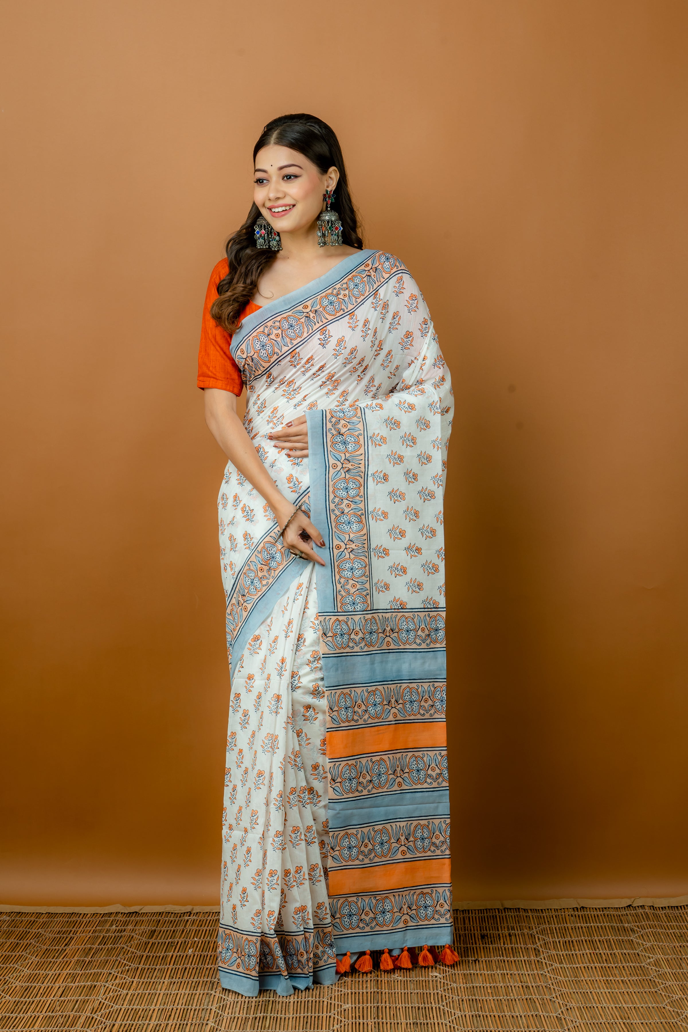 Handwoven Multicolor Printed Silk Cotton Saree