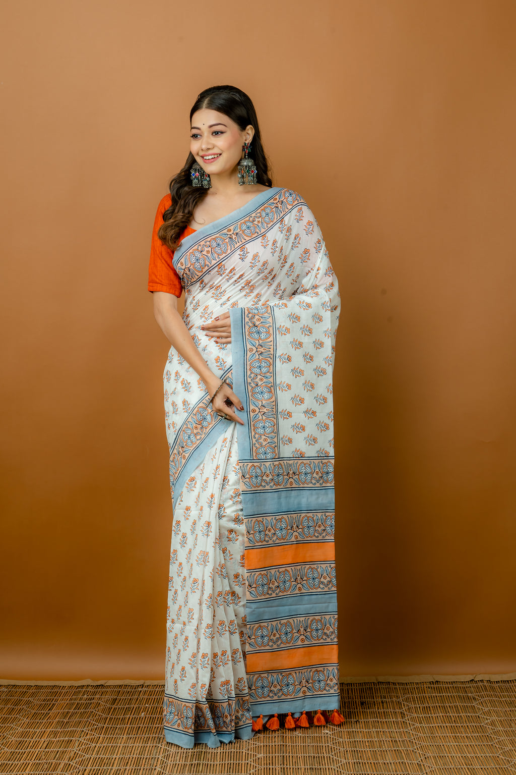 Handwoven multicolor silk cotton saree , printed design