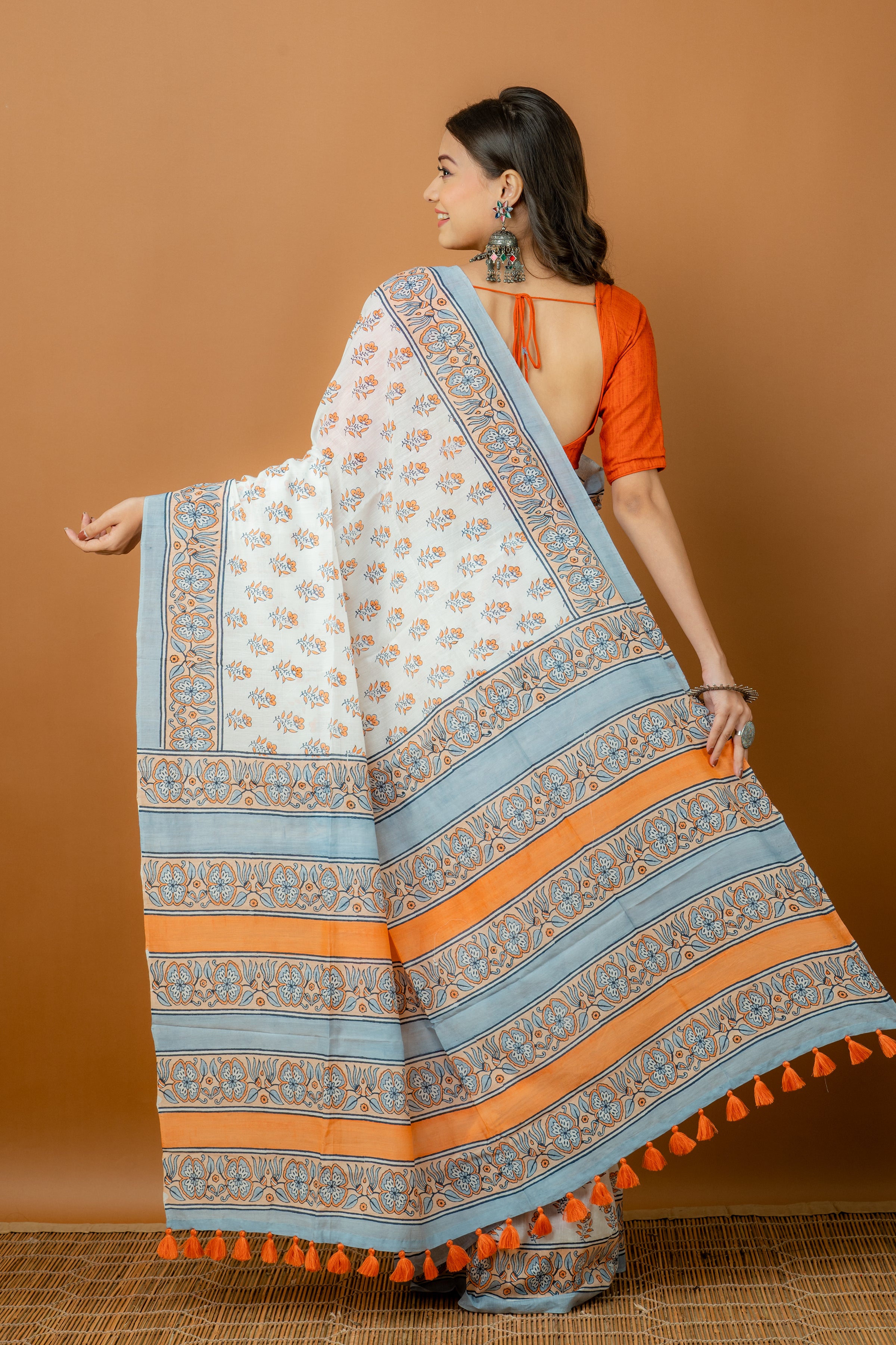 Handwoven Multicolor Printed Silk Cotton Saree