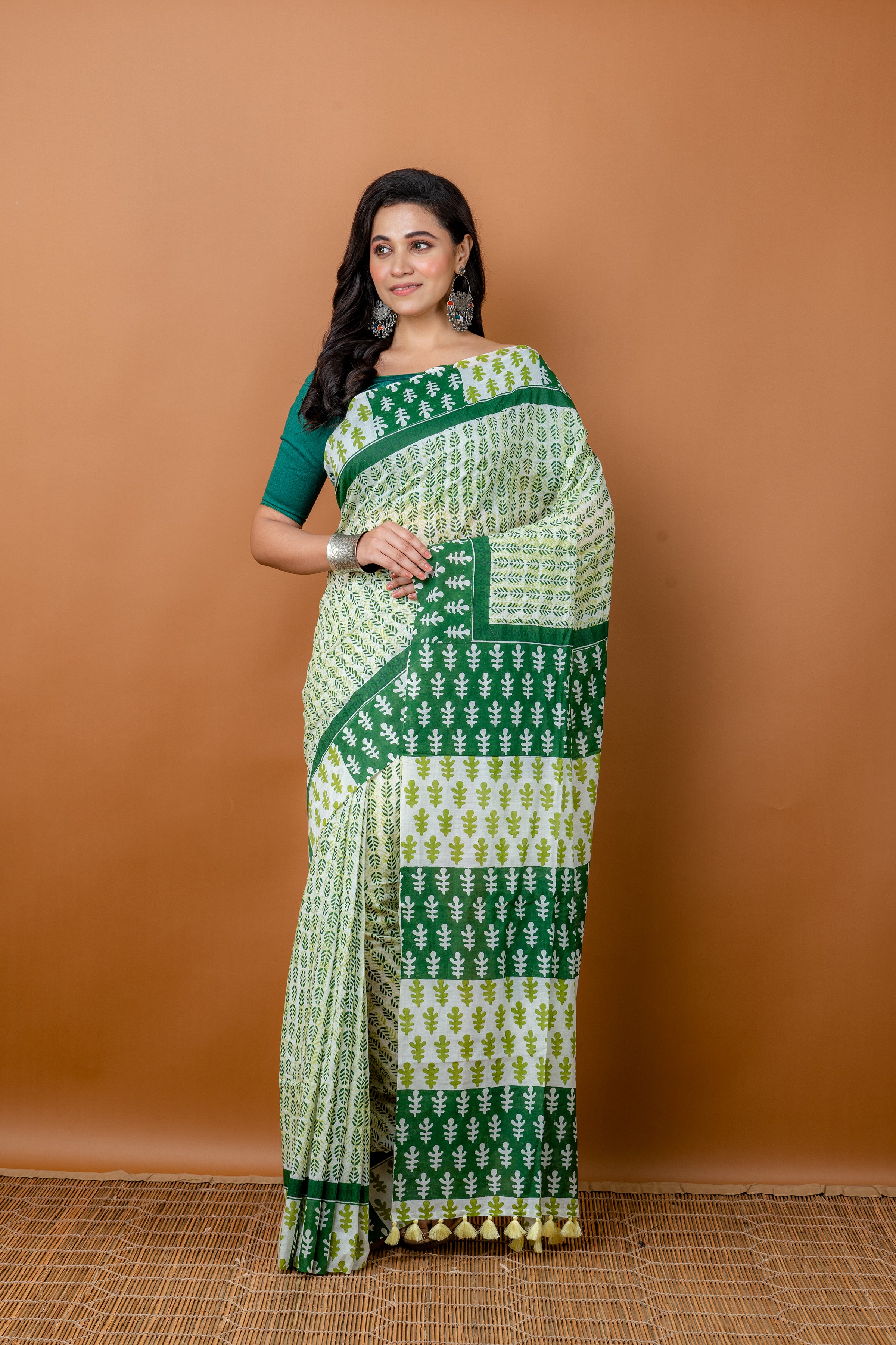 Handwoven Multicolor Printed Silk cotton Saree