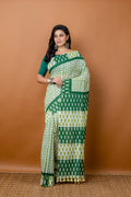 Multicolor block printed silk cotton saree for women