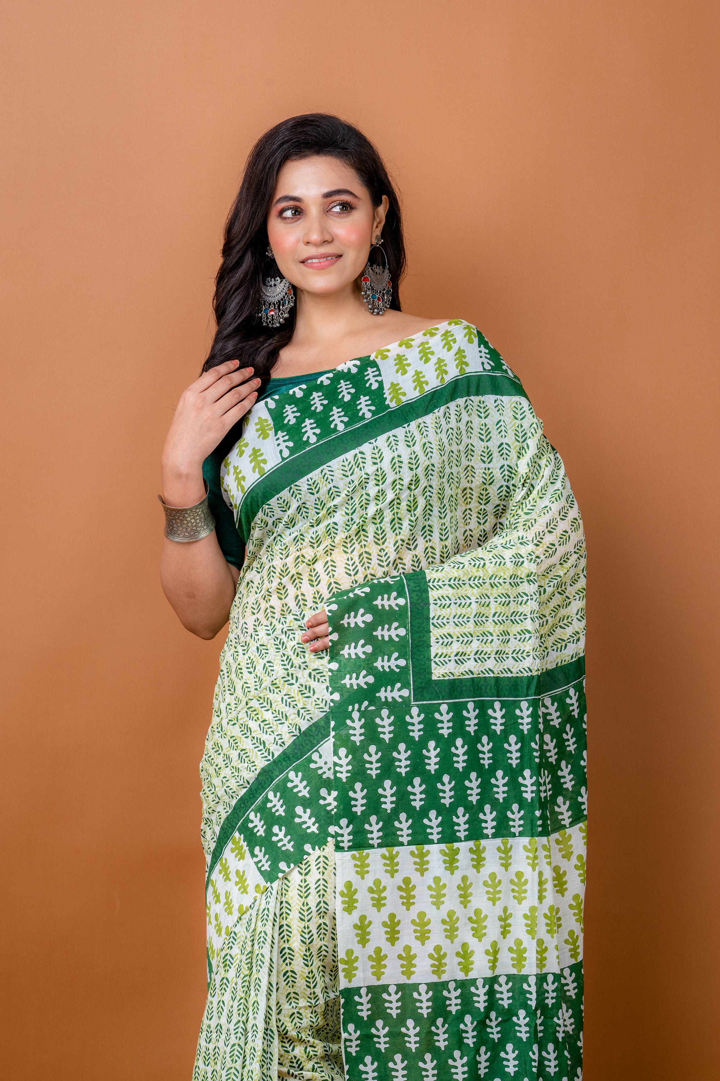 Handwoven Multicolor Printed Silk cotton Saree