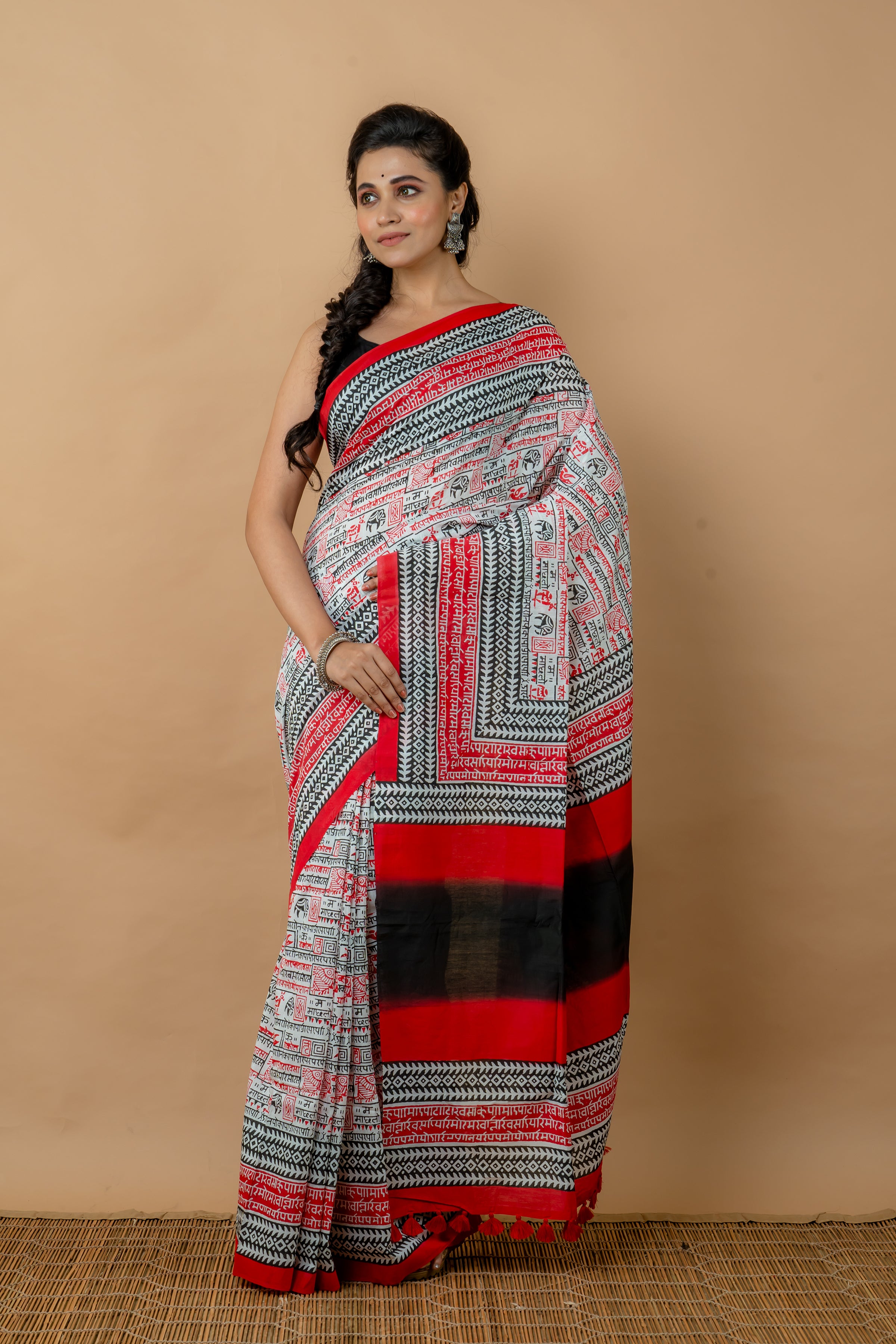 Printed multicolor silk cotton handloom saree