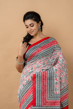 Handwoven Multicolor Printed Silk Cotton Saree