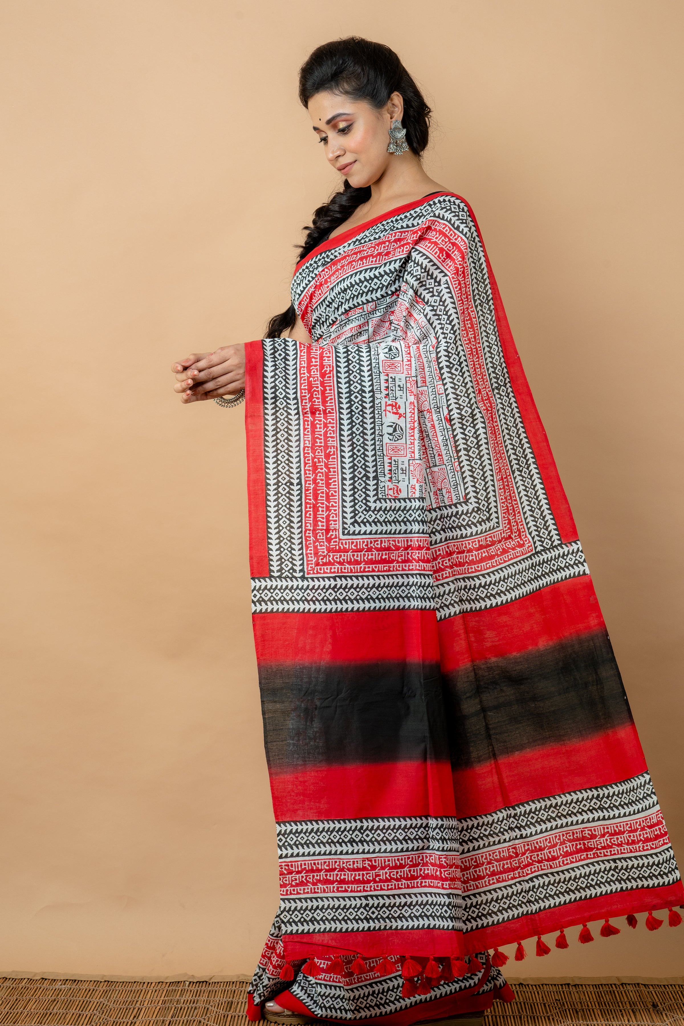 Handwoven Multicolor Printed Silk Cotton Saree