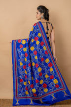 Handwoven  Blue Bangalore Silk With Kantha Work
