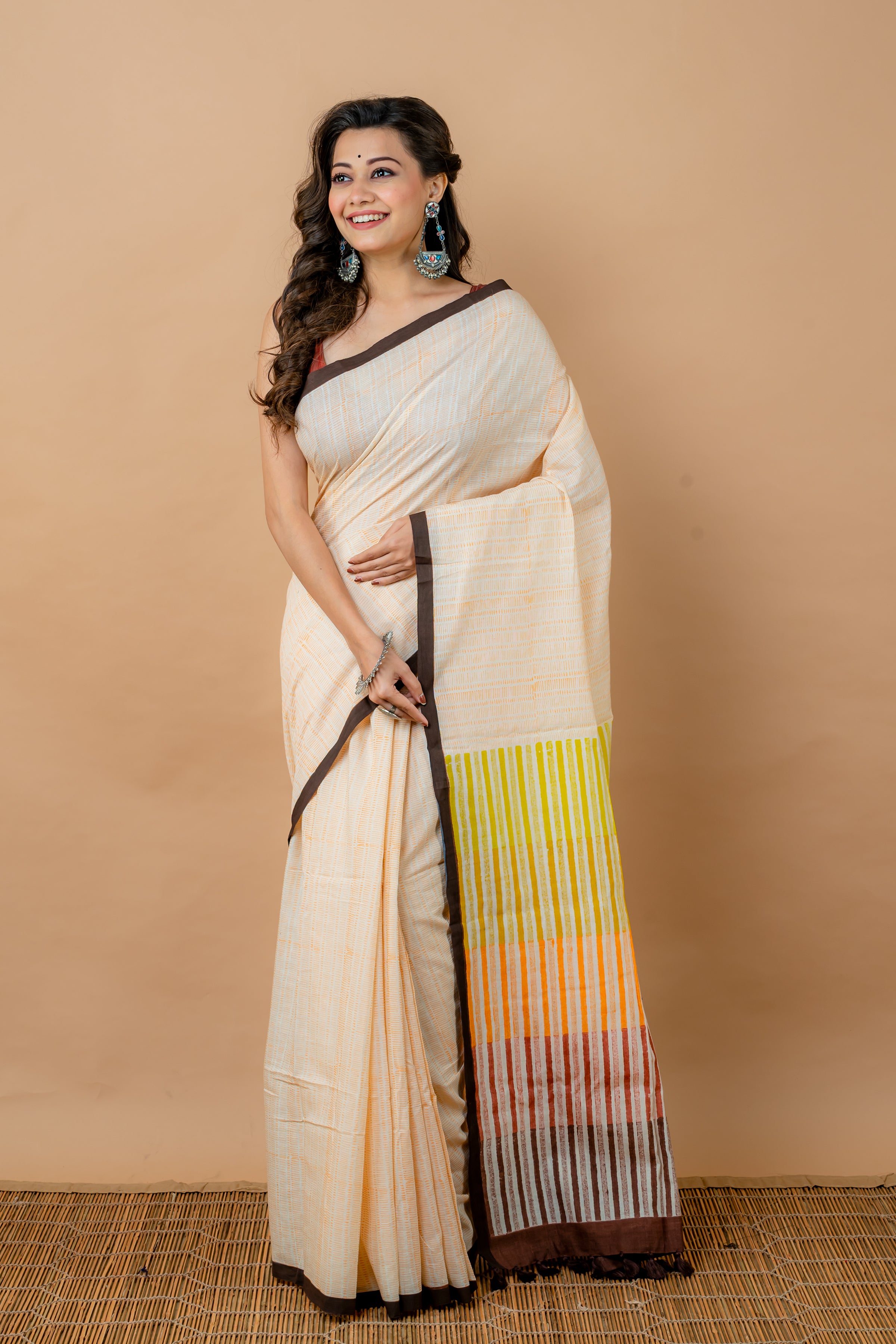 Handwoven Multiple color Tussar Khadi Printed Saree