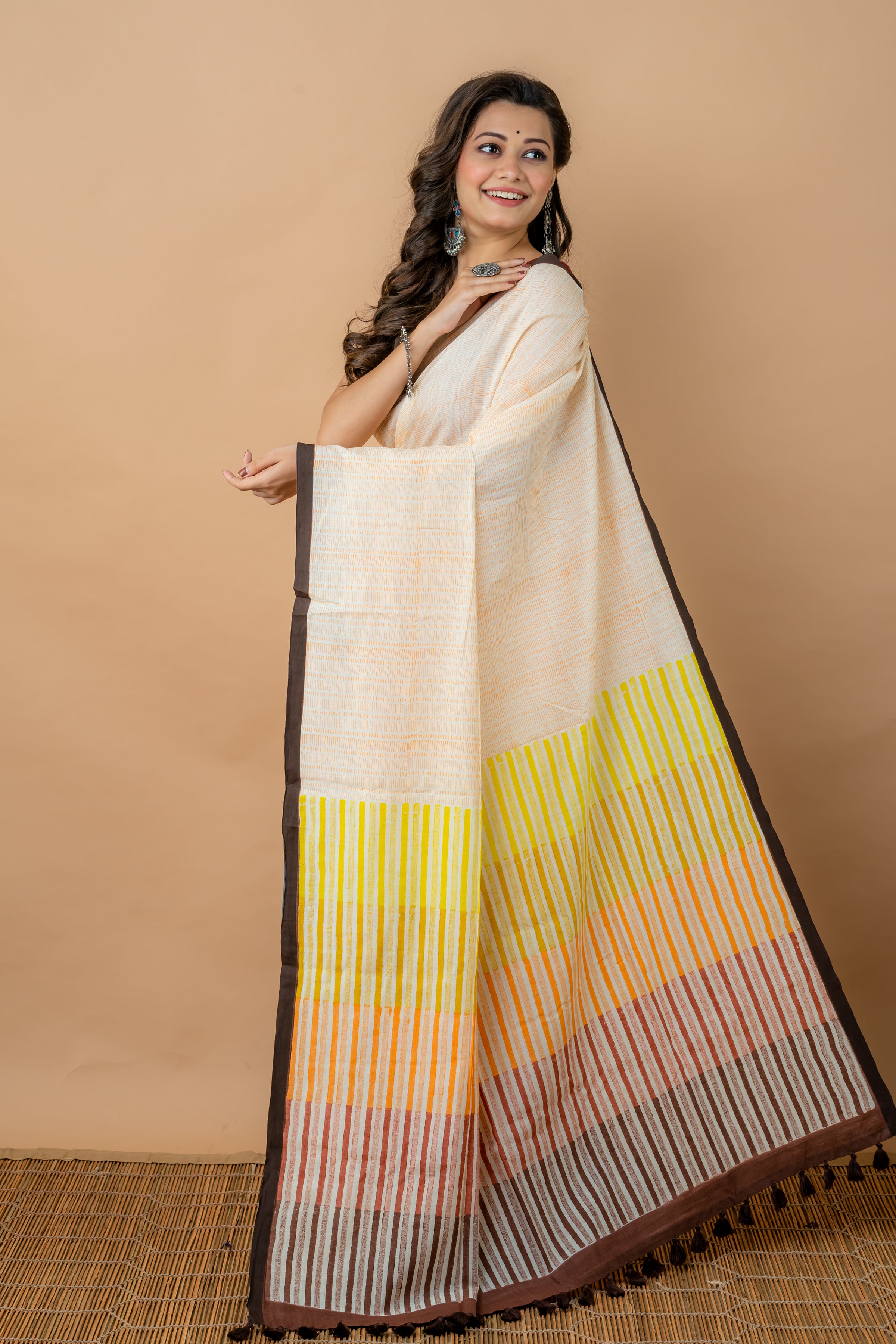 Handwoven Multiple color Tussar Khadi Printed Saree