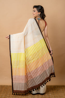 Handwoven Multiple color Tussar Khadi Printed Saree