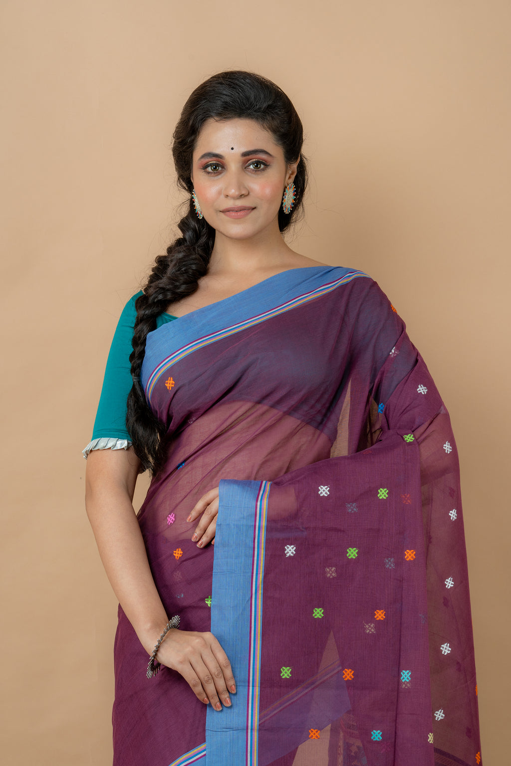 Purple Handwoven Tangail Saree - Aankona