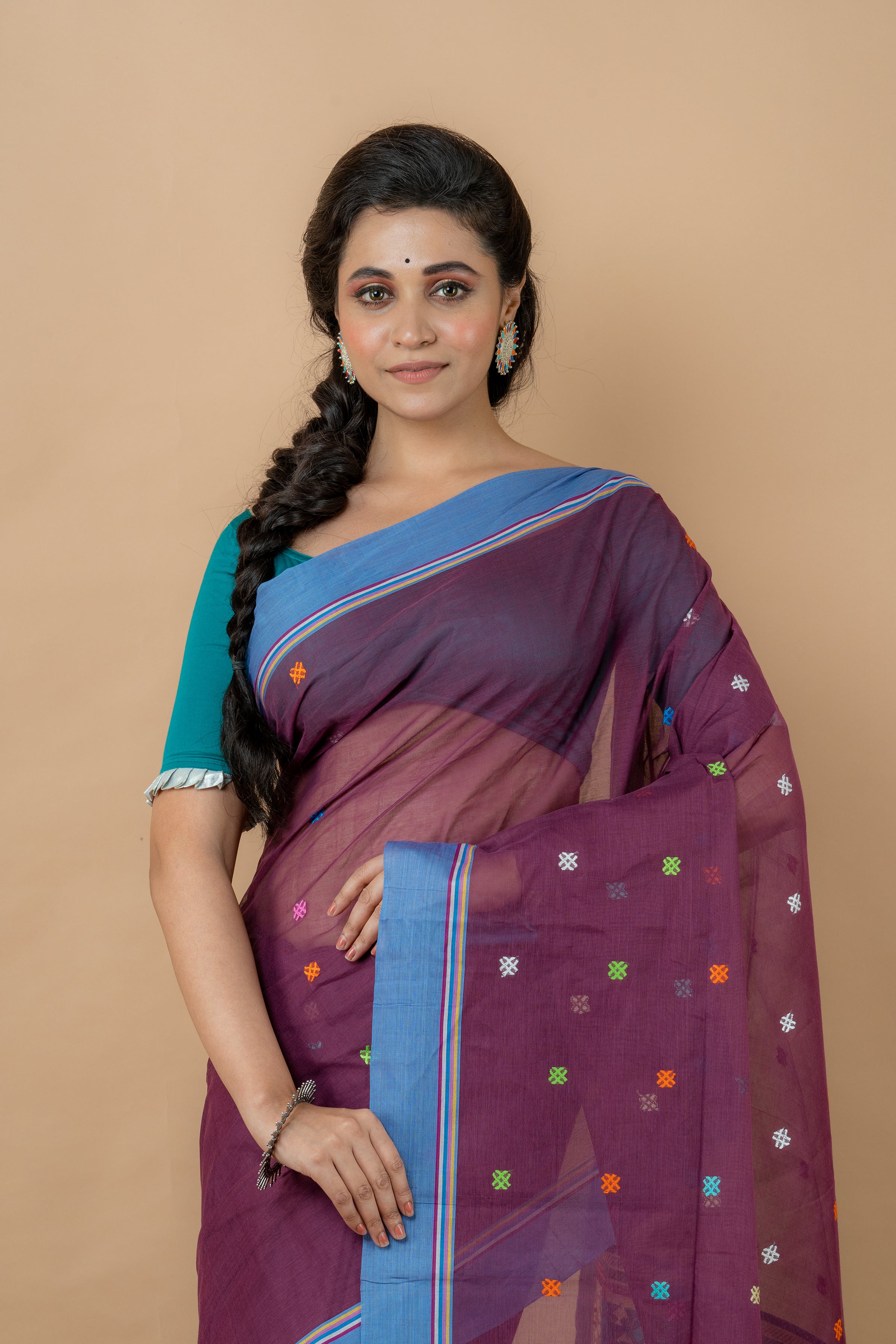 Purple Handwoven Tangail Saree - Aankona