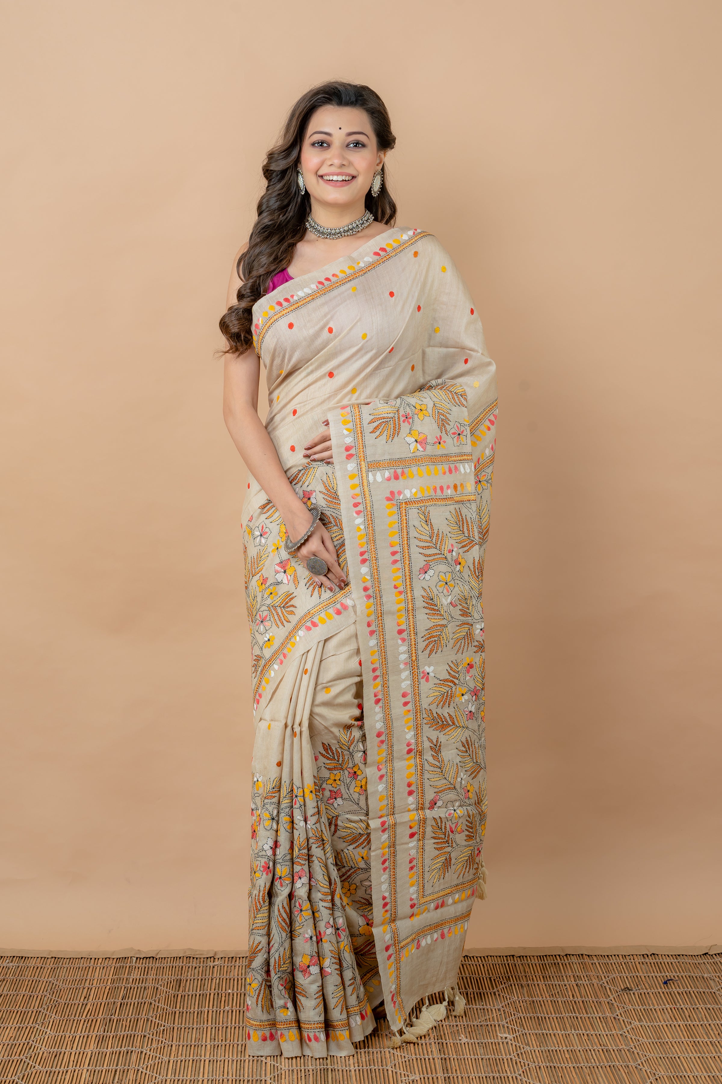 Tussar with kantha stitch - Aankona