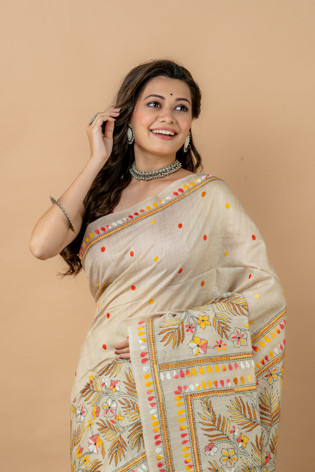 Tussar with kantha stitch - Aankona