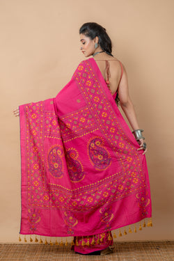 Cotton Saree With Kantha Work - Aankona