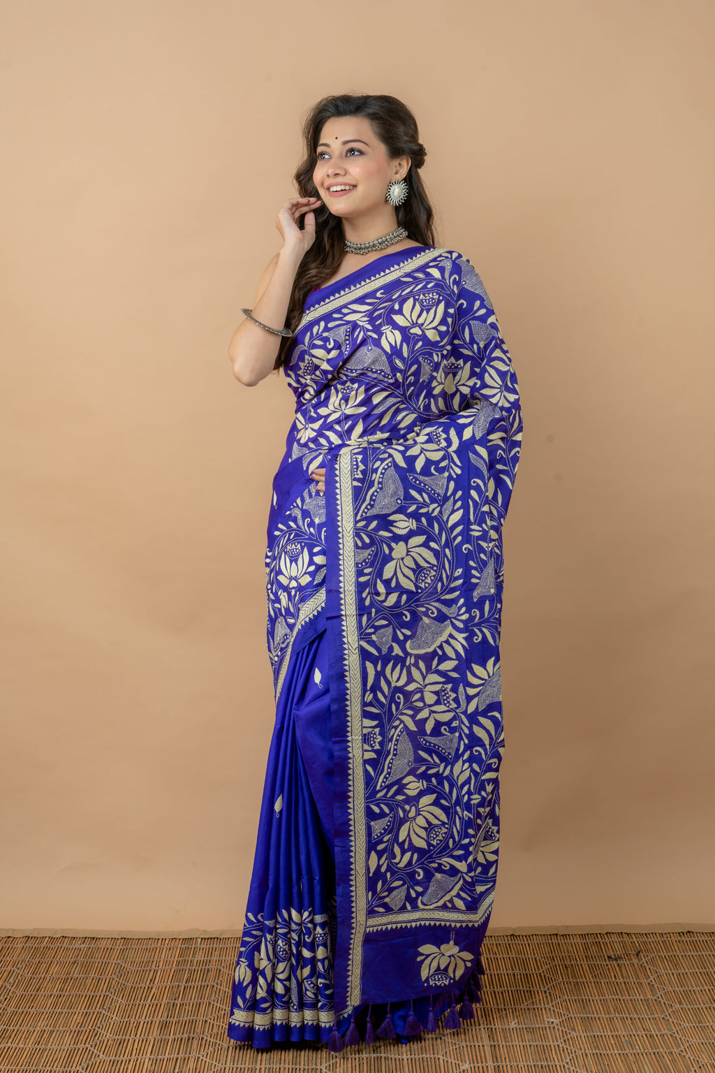 Bangalore Silk With Traditional Kantha work Saree,Aankona,Silk saree