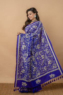 Bangalore Silk With Traditional Kantha work Saree,Aankona,Silk saree