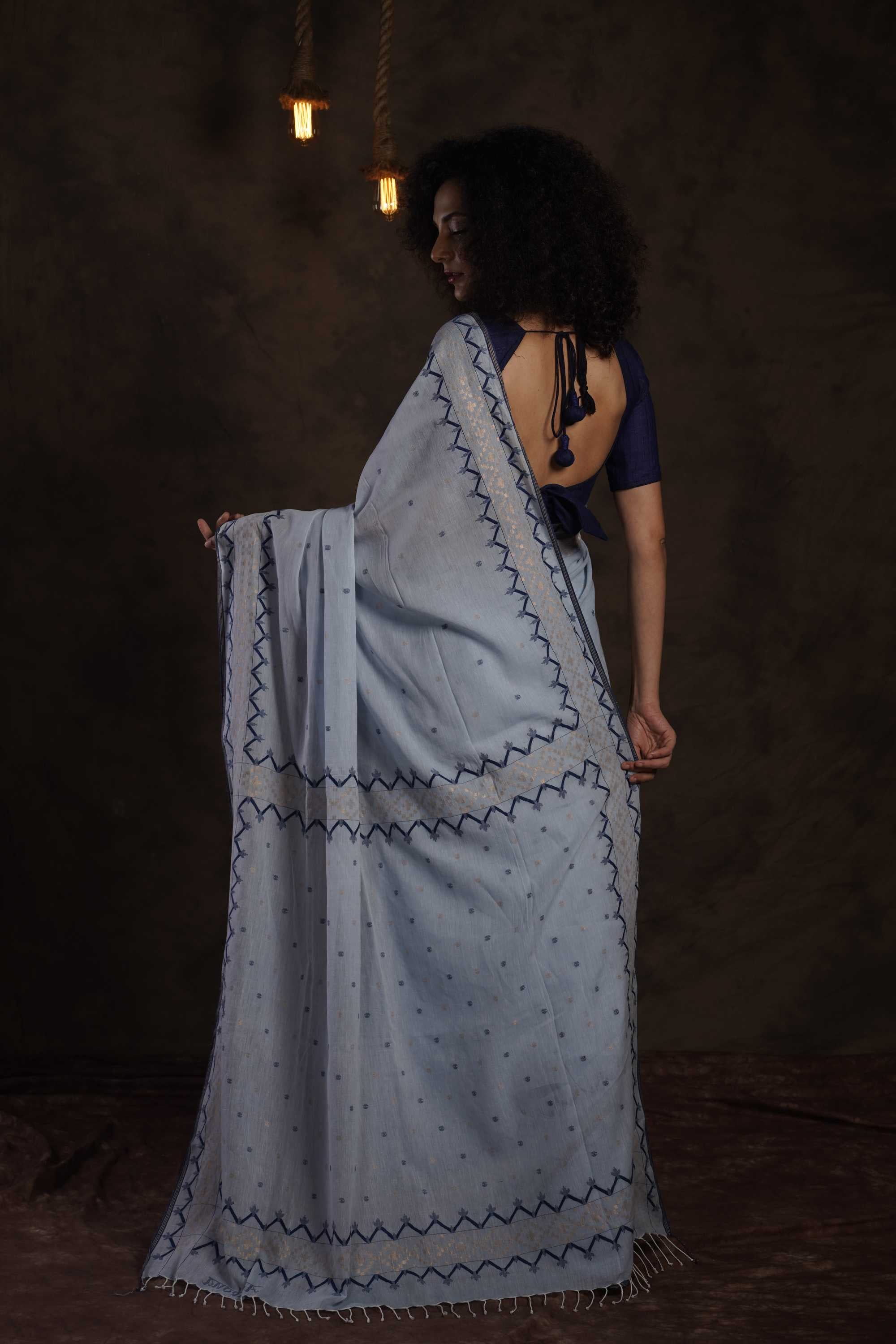 Meghneel - Handwoven Sky Jamdani Saree