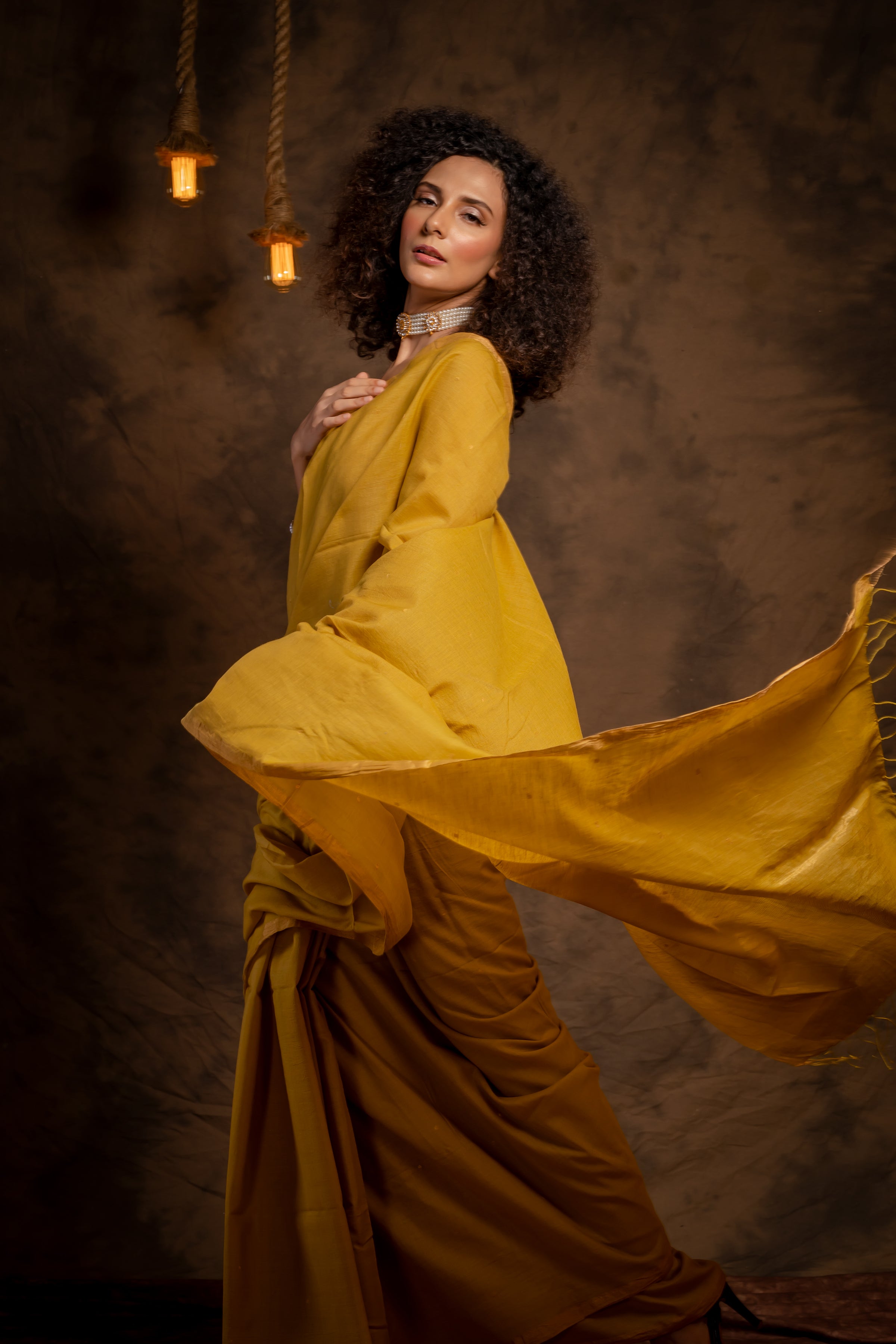 Yellow Khadi pallu karat saree - Aankona