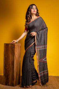 Handwoven Black Khadi Jamdani saree