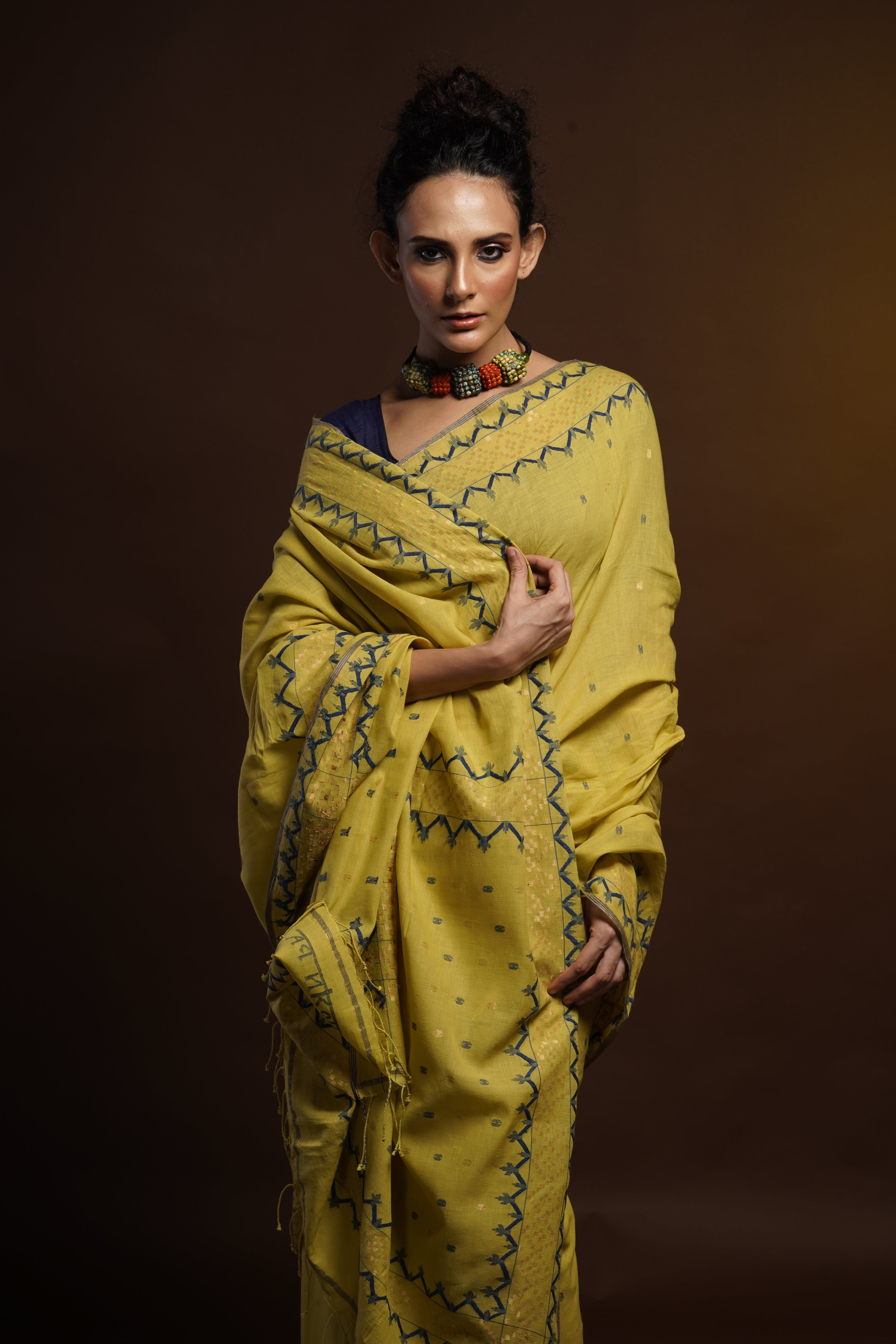 Yellow Natural Dyed Khadi Jamdani - Aankona