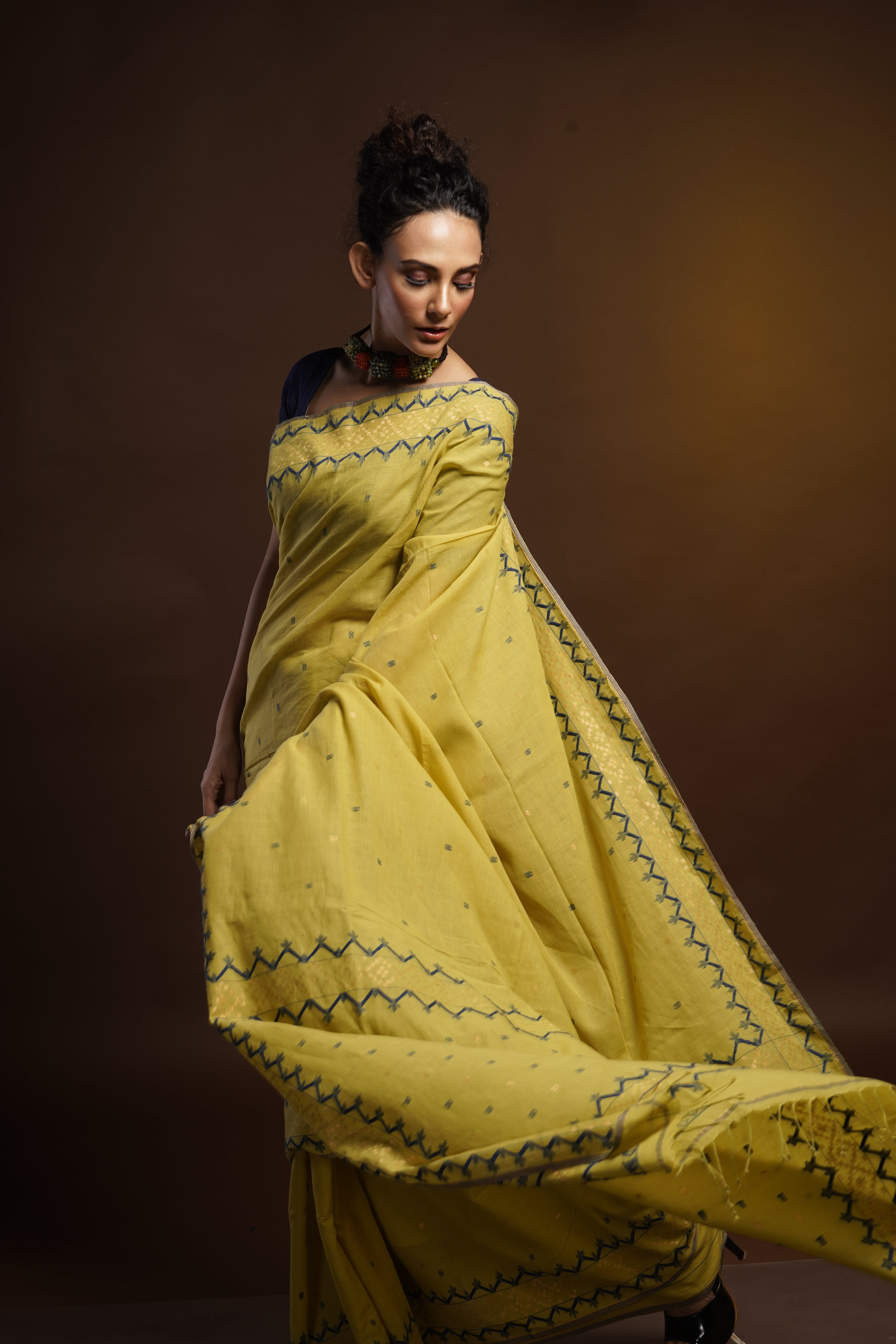 Yellow Natural Dyed Khadi Jamdani - Aankona
