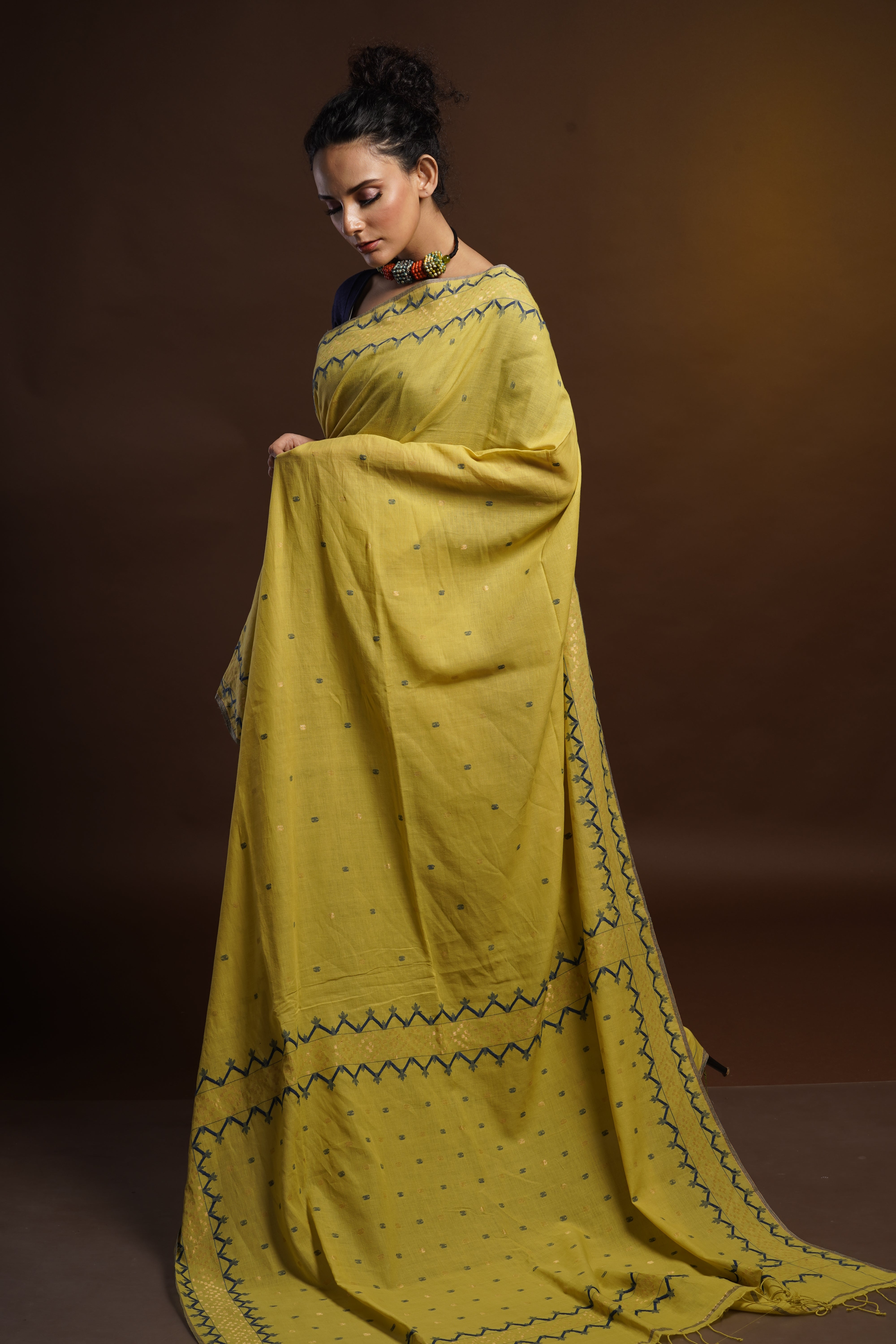 Yellow Natural Dyed Khadi Jamdani - Aankona