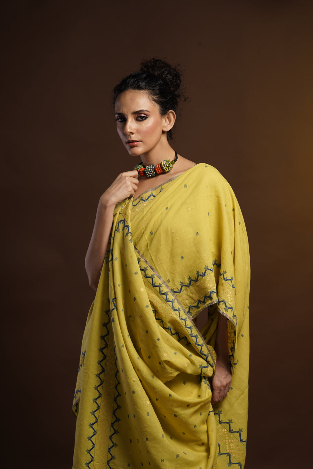 Yellow Natural Dyed Khadi Jamdani - Aankona