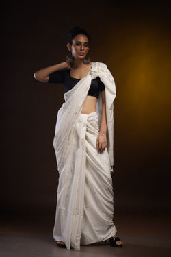 Handwoven White Khadi Jamdani Saree