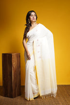 Handwoven White Cotton Saree