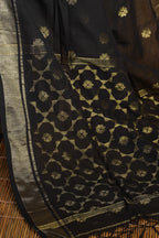 Handwoven Black Cotton Saree With Zari Work