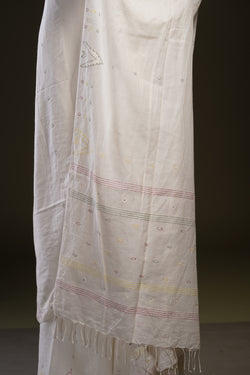 Handwoven White Khadi Jamdani Saree