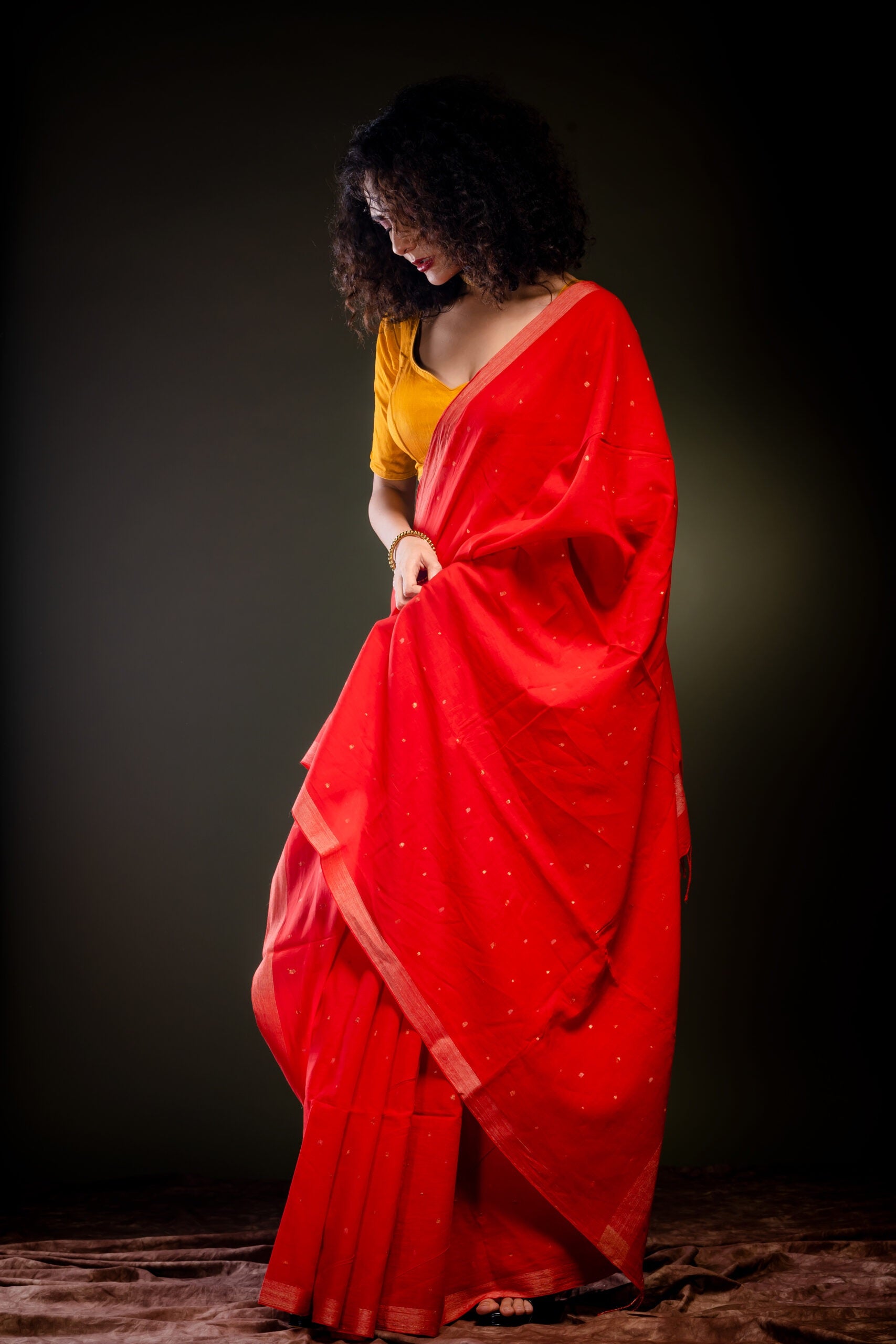 Red Khadi Jamdani - Aankona