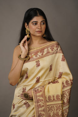 Handwoven Beige Baluchari Saree