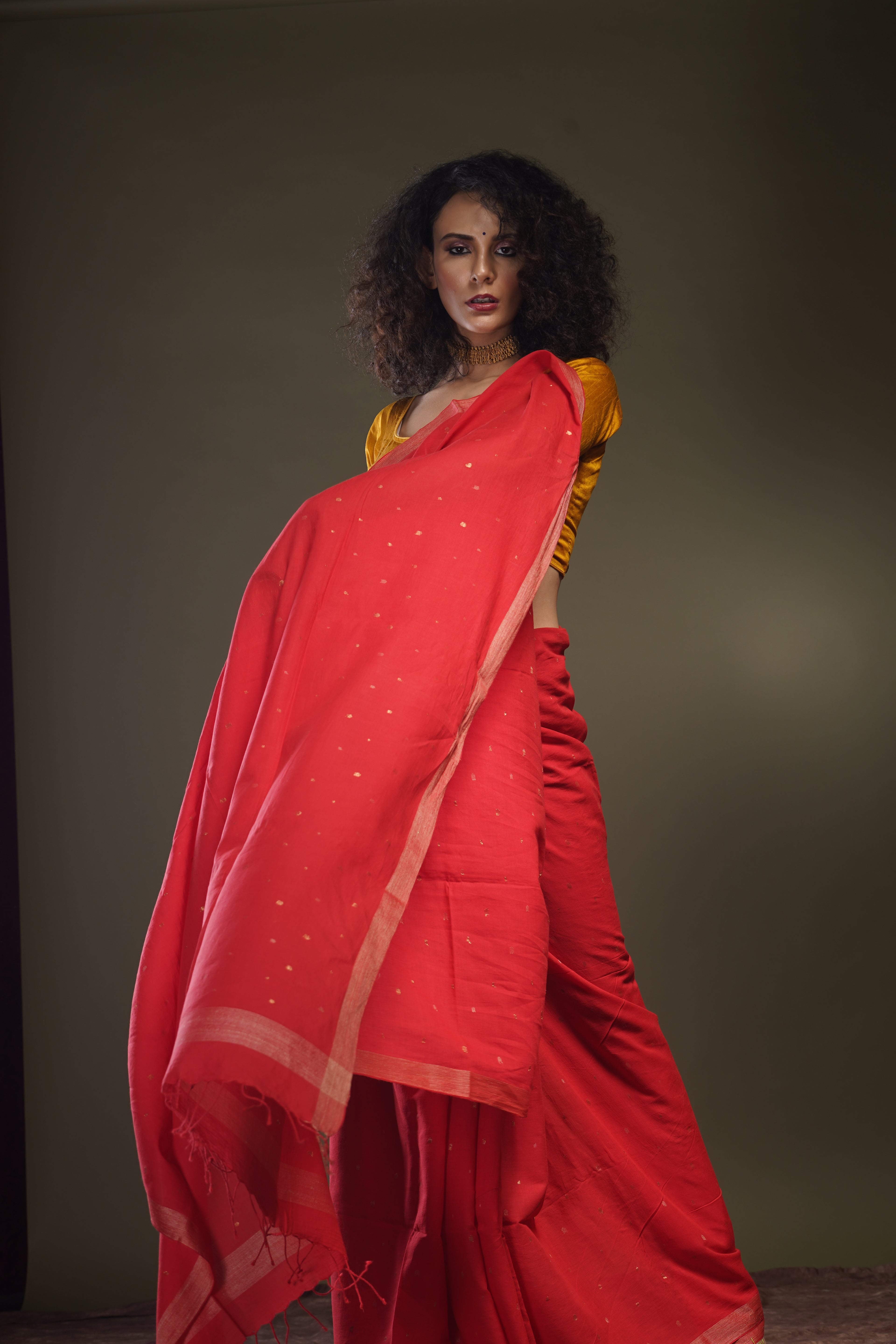 Red Khadi Jamdani - Aankona