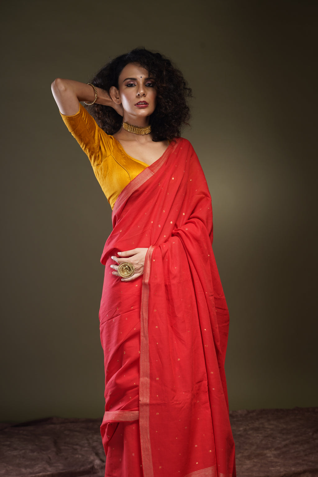 Red Khadi Jamdani - Aankona