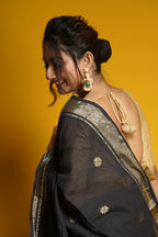 Handwoven Black Cotton Saree With Zari Work