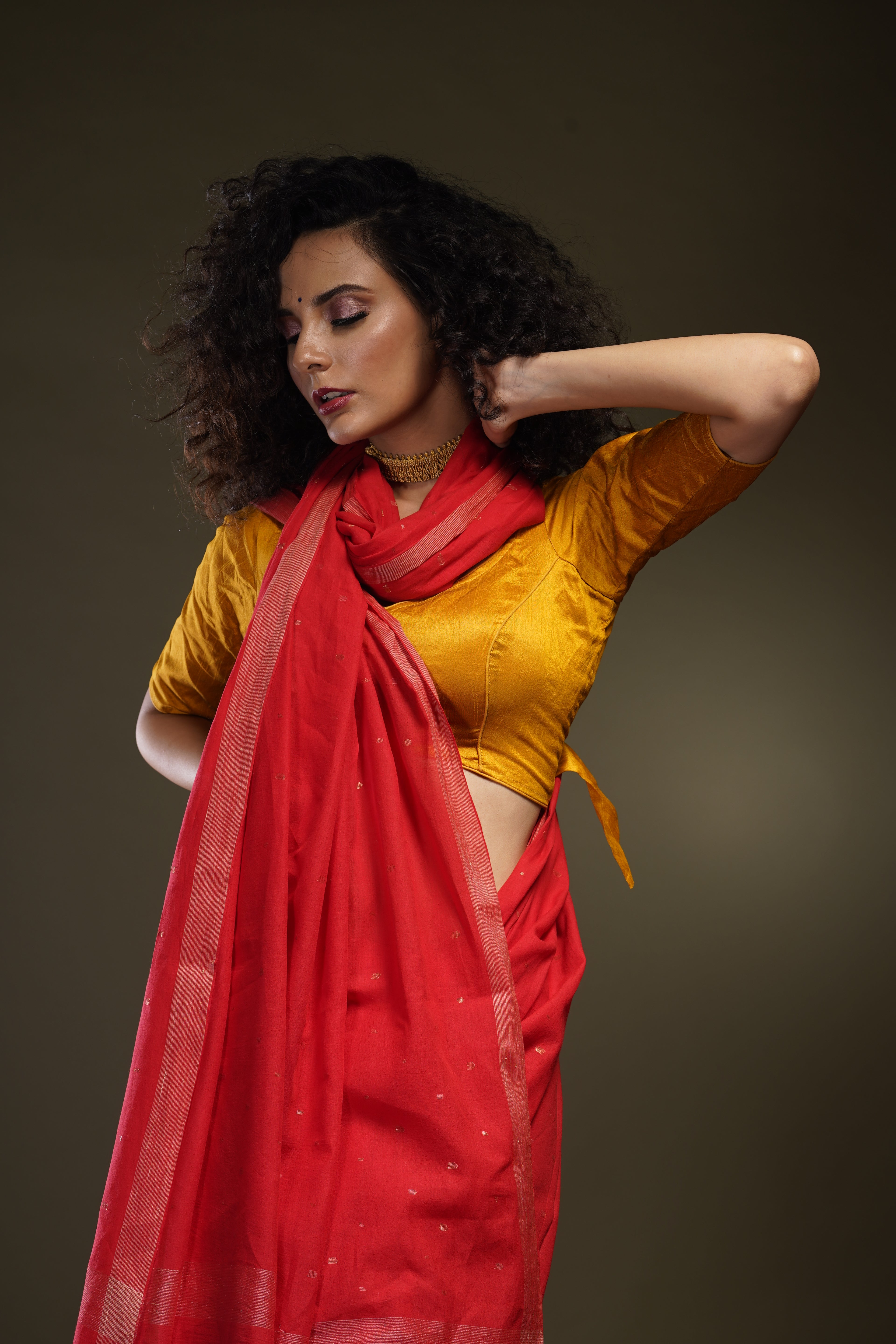 Red Khadi Jamdani - Aankona