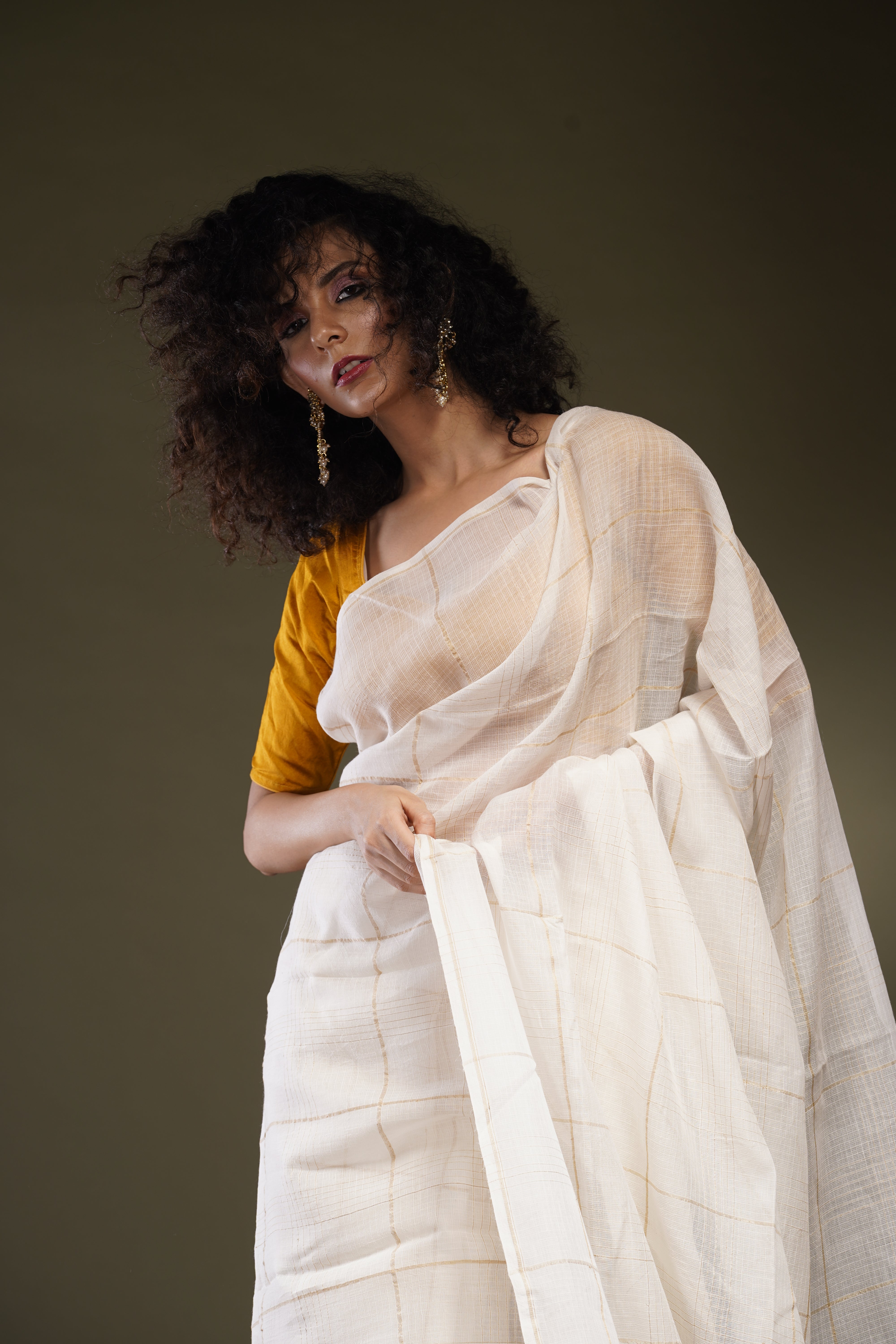 Handwoven White with Zari Assam Muga Saree