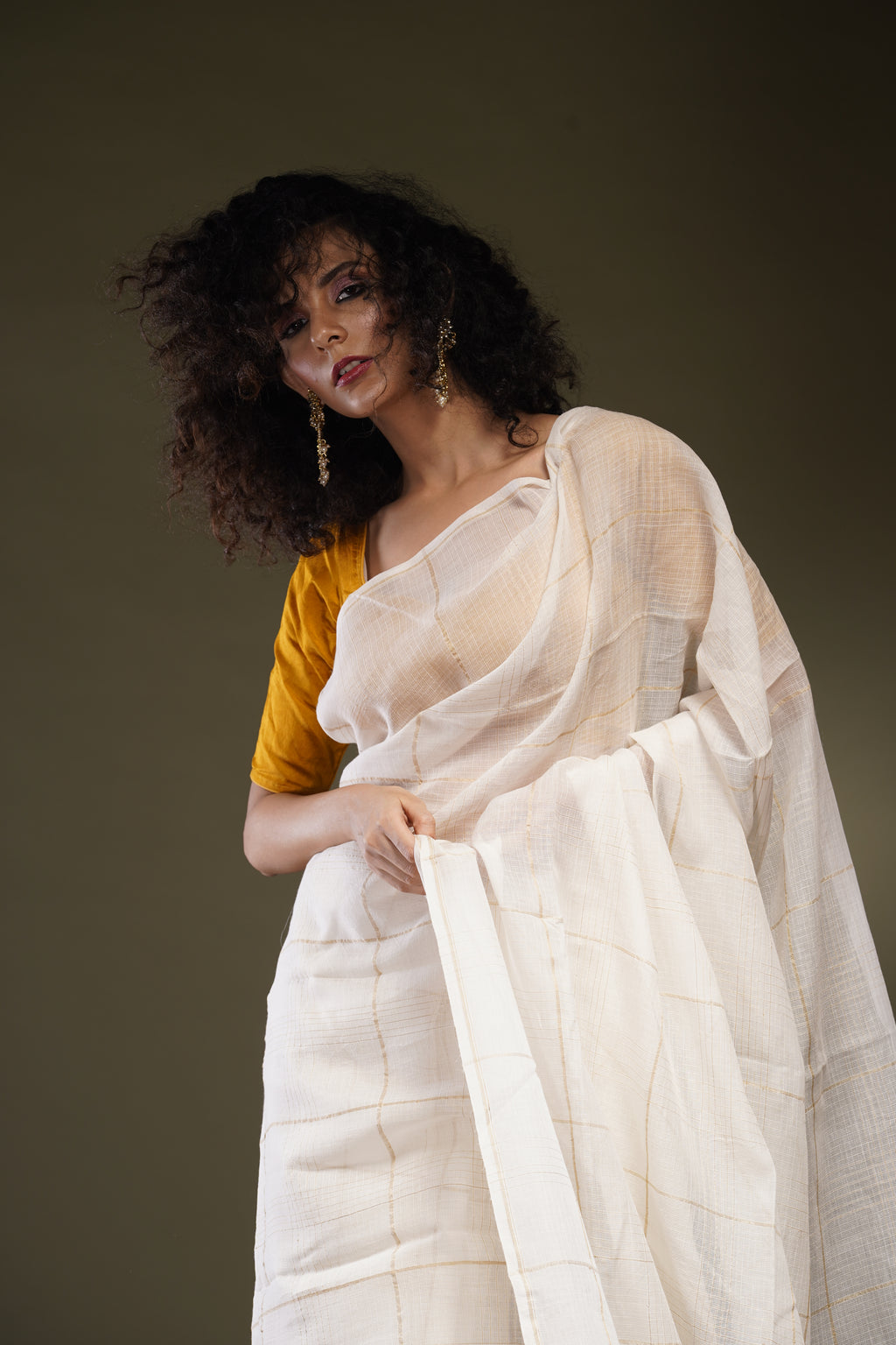 White Zari Assam Muga Cotton Saree