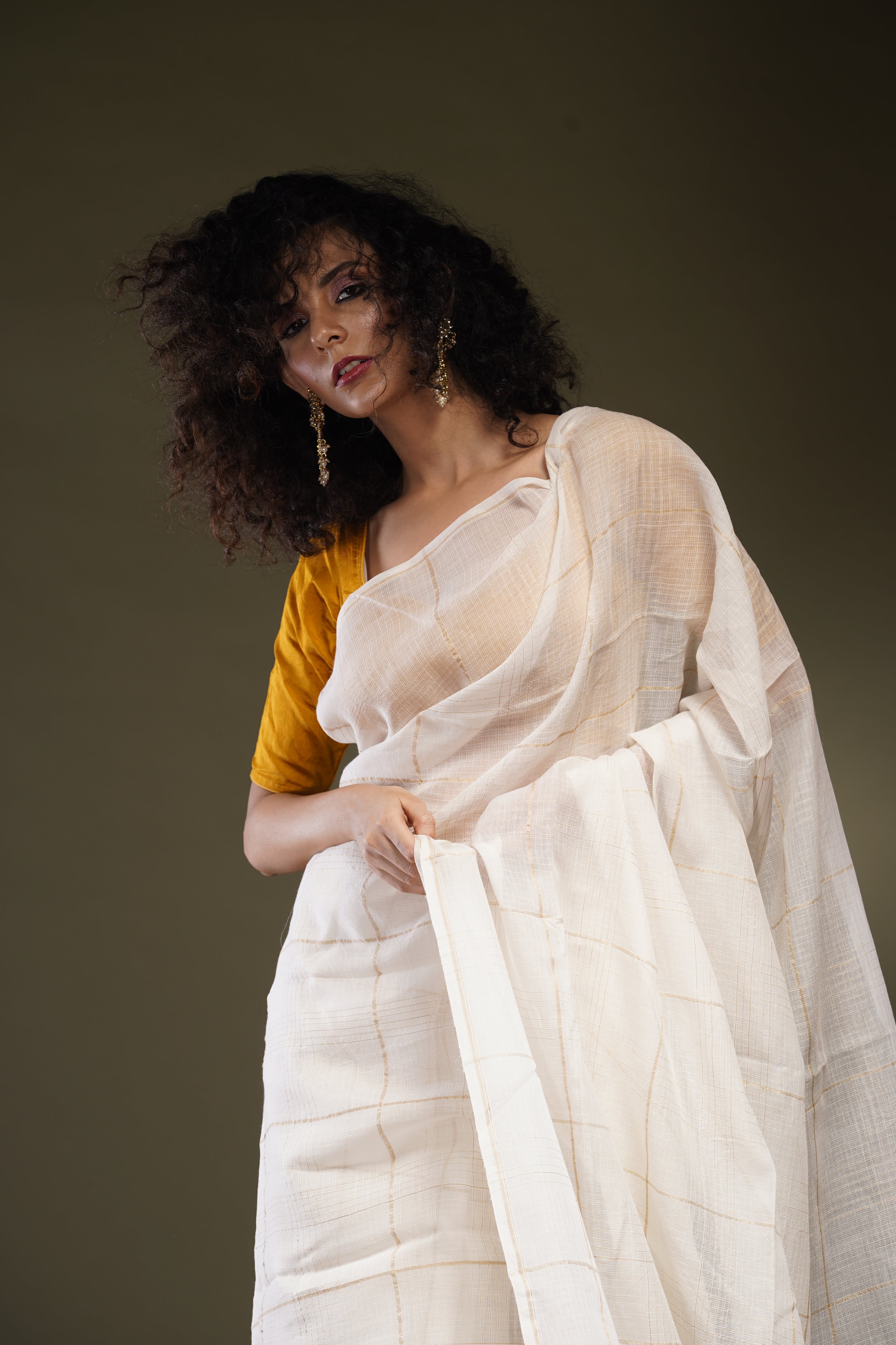 White Zari Assam Muga Cotton Saree