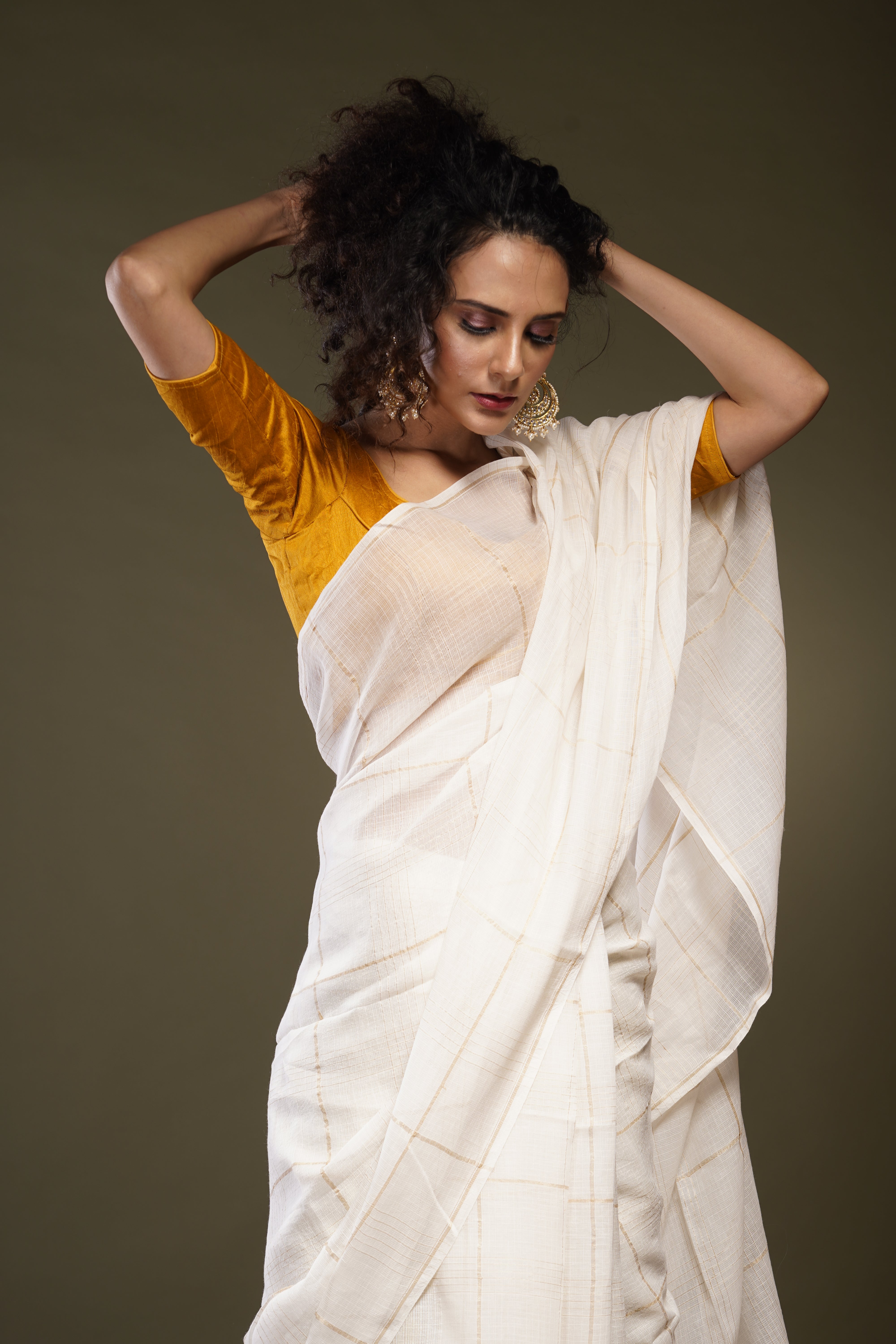 Handwoven White with Zari Assam Muga Saree