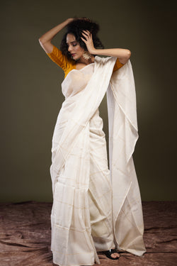 Handwoven White with Zari Assam Muga Saree