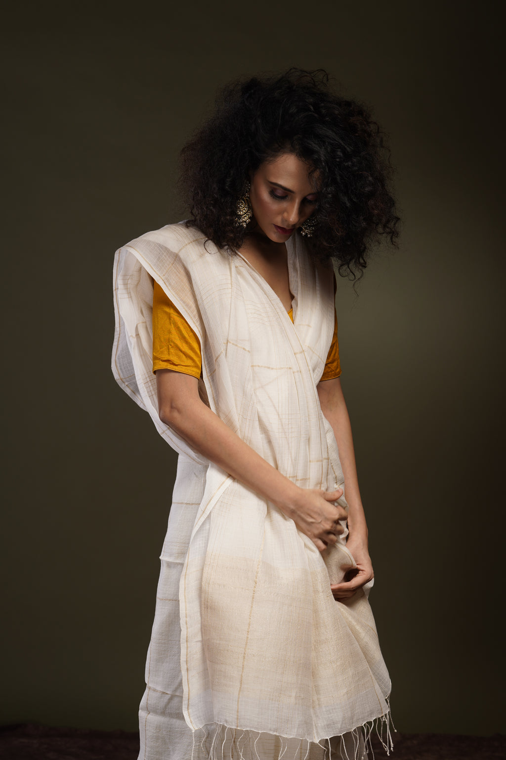 Handwoven White With Zari Assam Muga Saree