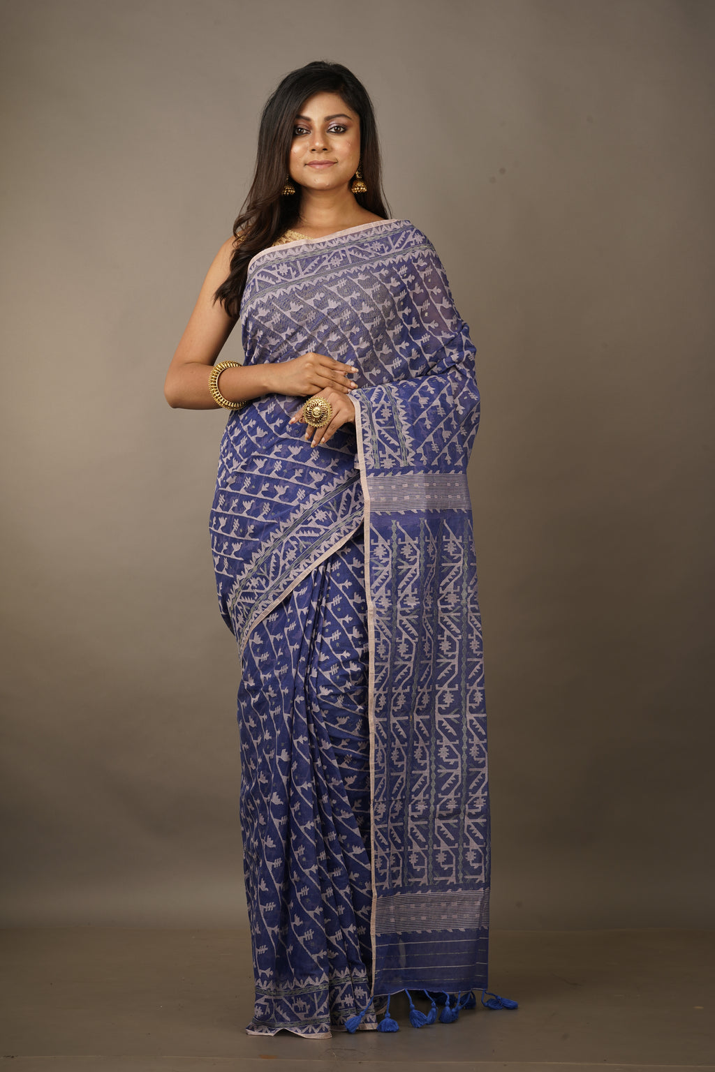 Handwoven Indigo Dhakai Jamdani Saree